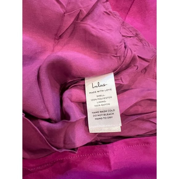 LULUS Pixie Perfect Magenta Satin Cowl Neck Slip Mini Dress Size L - Picture 10 of 10